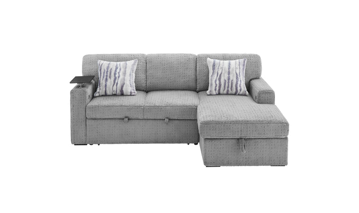 Global Furniture Nova Grey Pull-Out Sofa Bed with LED Bookshelf Arms