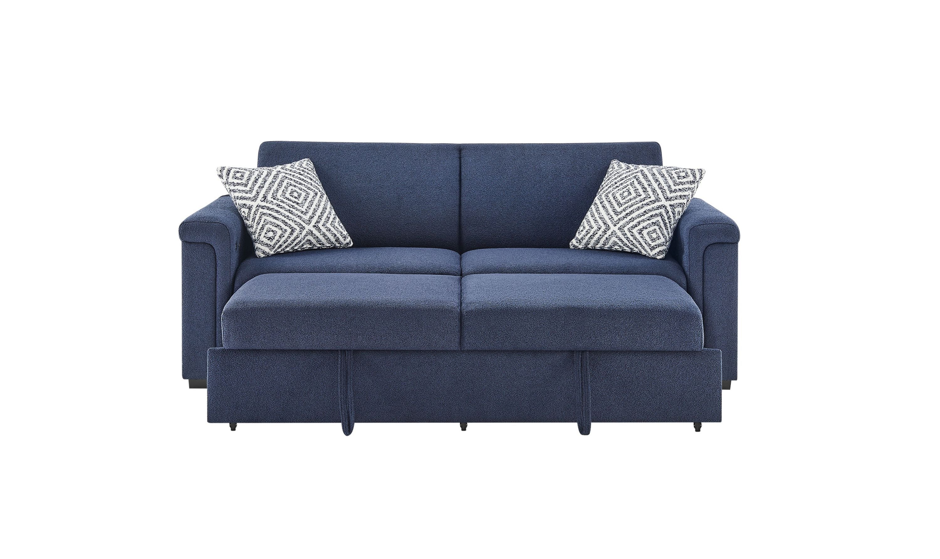 Global Furniture Orion Navy Queen Pull-Out Sofa Bed with LED Acrylic Shelves