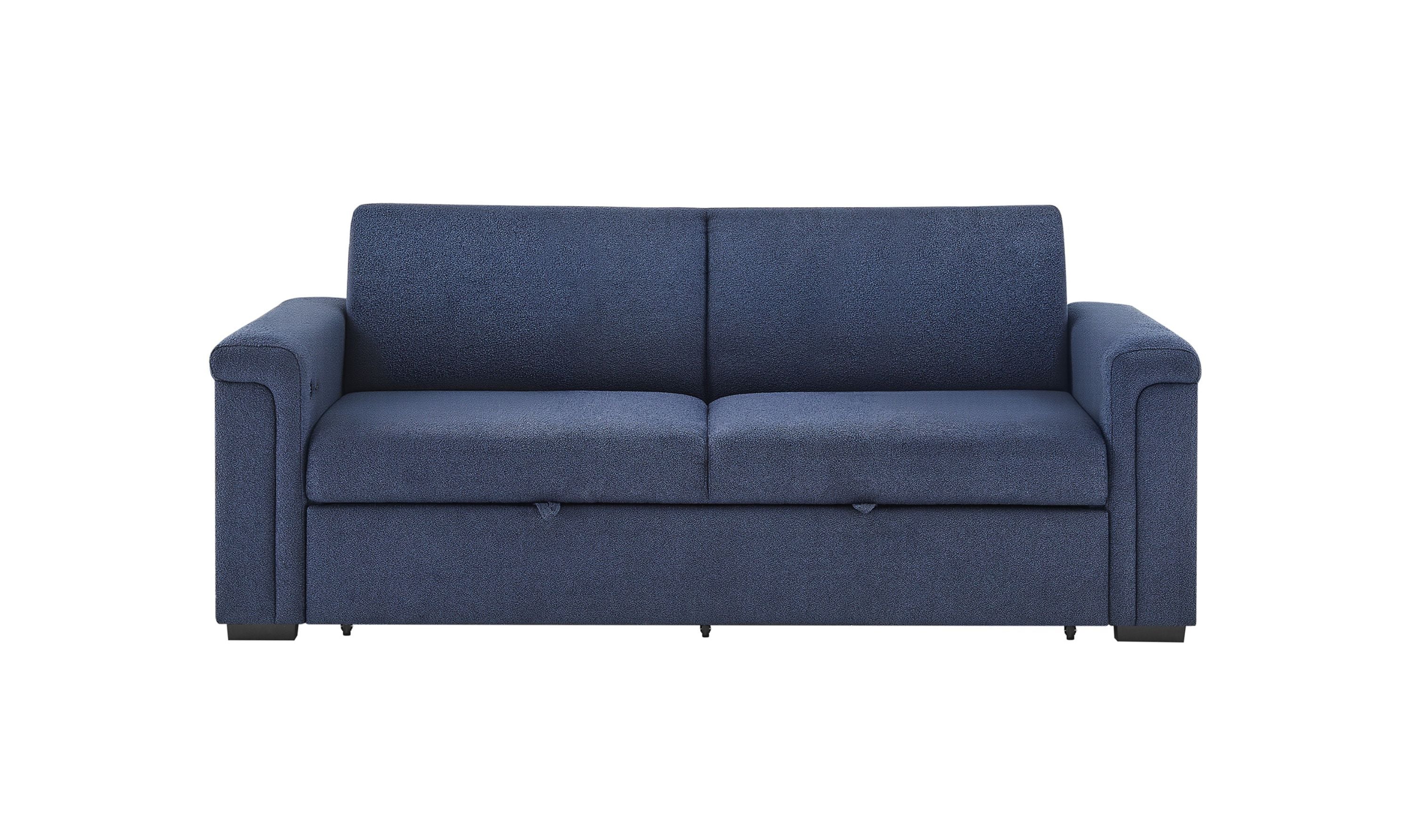 Global Furniture Orion Navy Queen Pull-Out Sofa Bed with LED Acrylic Shelves