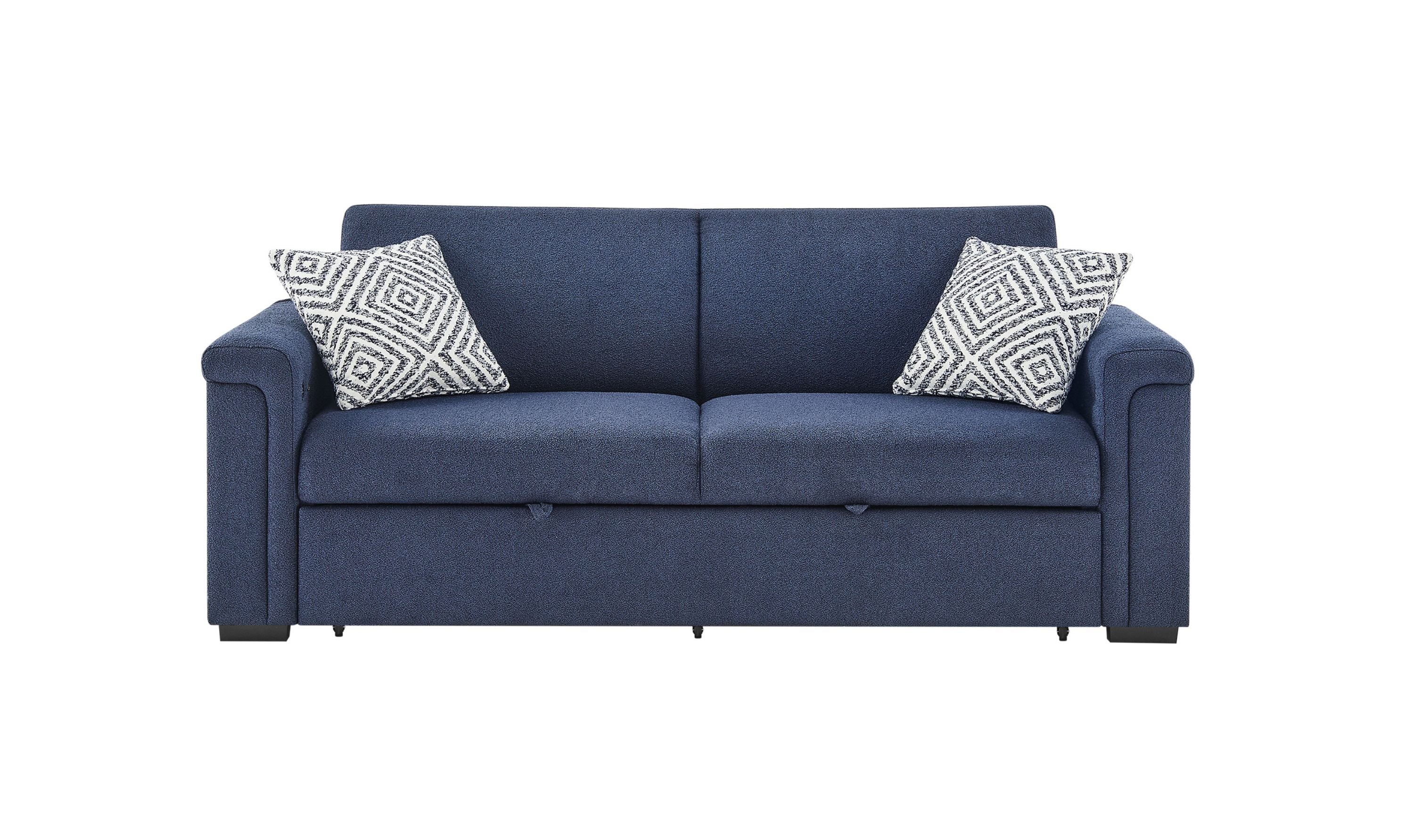 Global Furniture Orion Navy Queen Pull-Out Sofa Bed with LED Acrylic Shelves