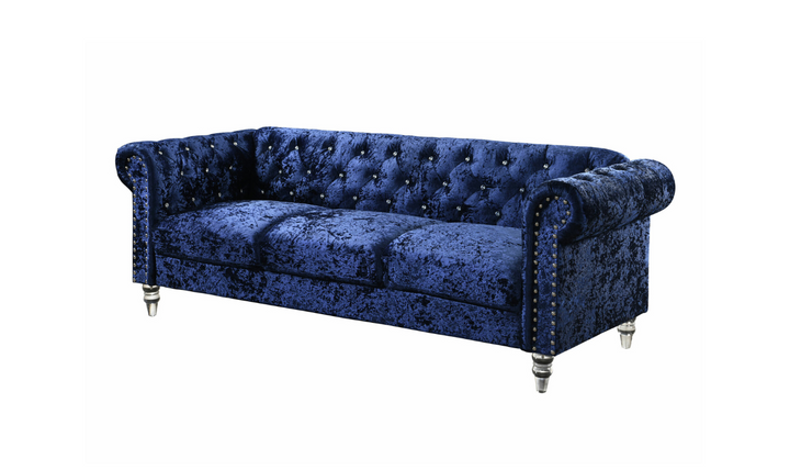 Global Furniture Stone 3-Seater Crystal Tufted Velvet Sofa