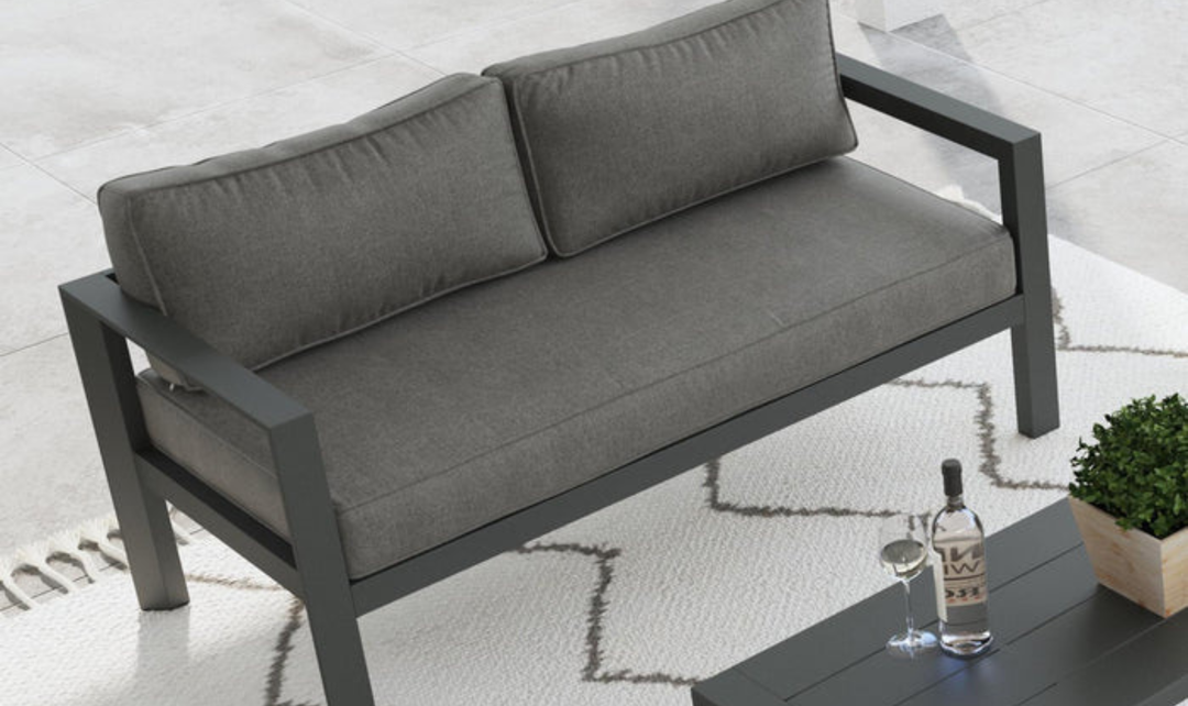 Grayton Outdoor Aluminum Loveseat with Lounge Chairs and Coffee Table by homestyles-jennifer furniture