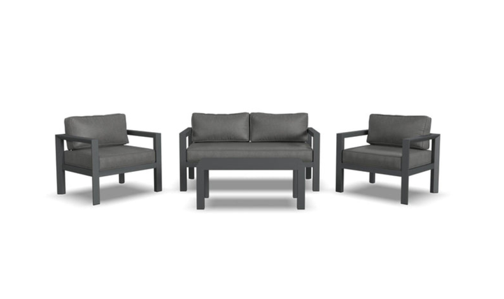 Homestyles Grayton Outdoor Aluminum Loveseat with Lounge Chairs and Coffee Table