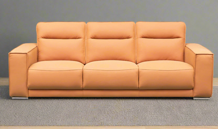 Gio Italia Grazia 3-Seater Tufted Leather Sofa with Track Arms In Orange