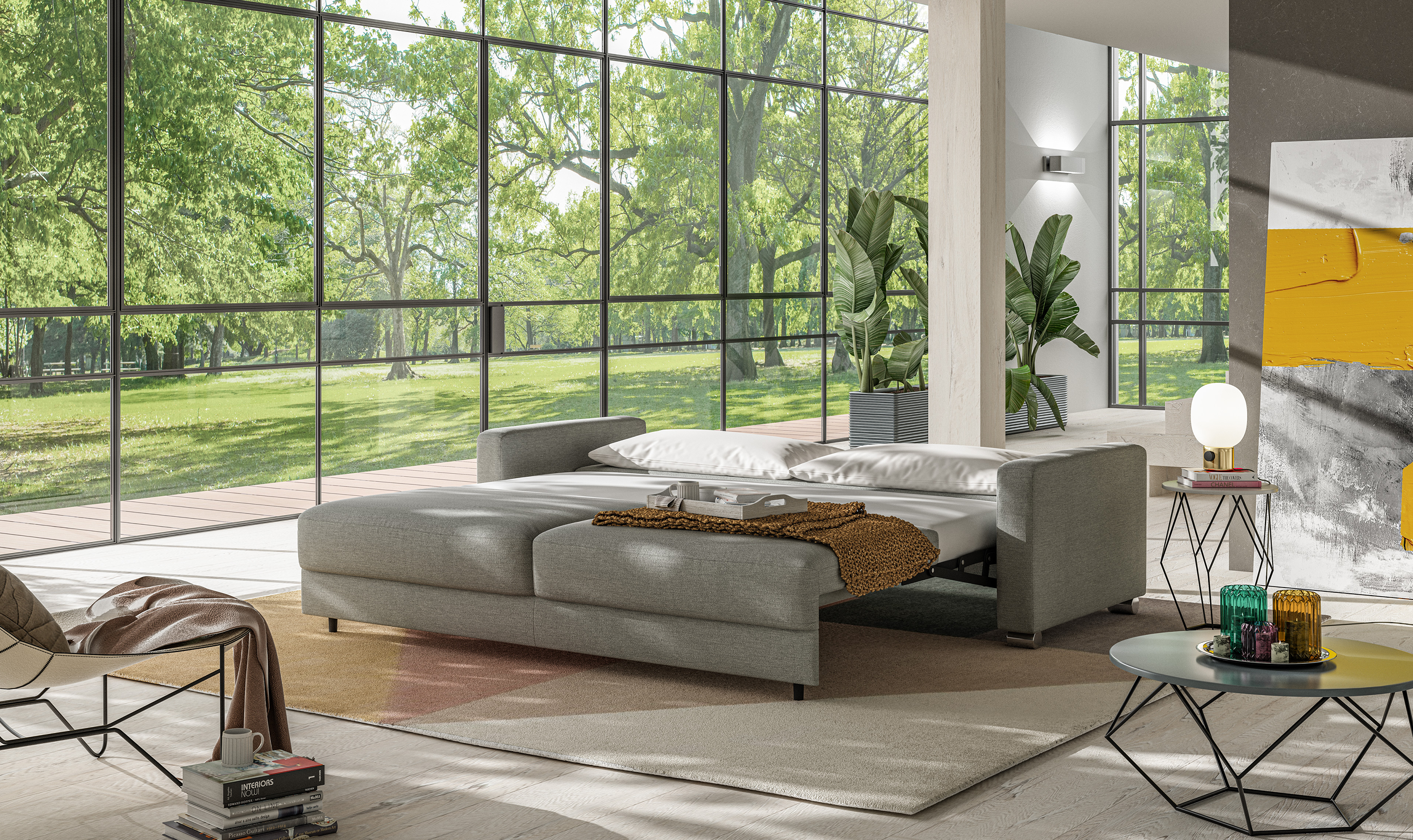 Luonto Hampton Stone Fabric Sleeper Sofa with Foam Mattress-Jennifer Furniture