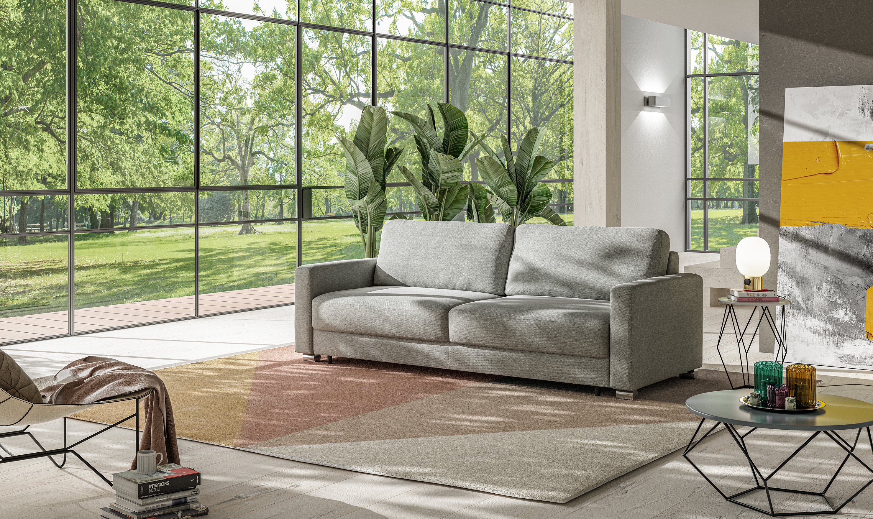 Luonto Hampton Stone Fabric Sleeper Sofa with Foam Mattress-Jennifer Furniture