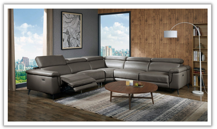 Hendrix Leather Upholstered Power Sectional in Wood