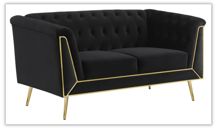 Holly Velvet Upholstered Tufted Living Room Set in Black