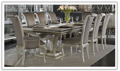 Hollywood Swank Large Rectangle Dining Table Set In Pearl Caviar