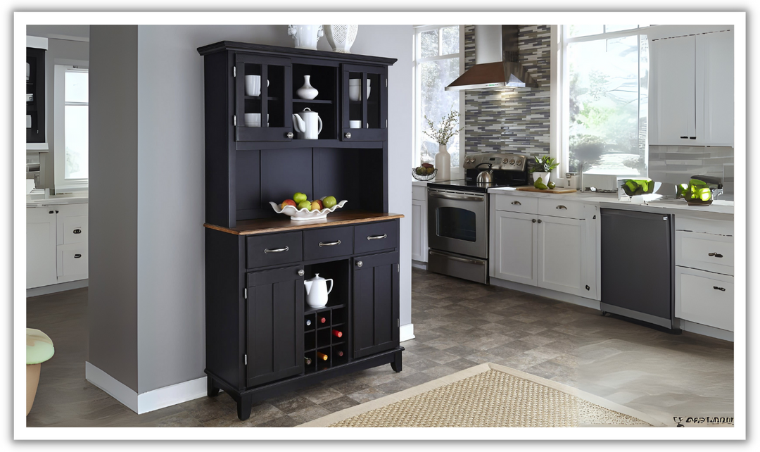 Homestyles Hampton Server with Hutch in Black-Jennifer Furniture