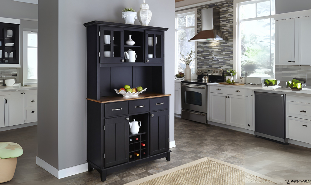 Homestyles Hampton Server with Hutch in Black-Jennifer Furniture