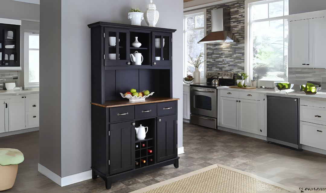 Homestyles Hampton Server with Hutch in Black-Jennifer Furniture