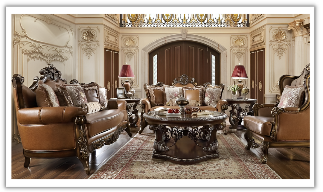 Homeydesign Meyers 3 Pieces Brown Leather Living Room Set in Homeydesign Meyers 3 Pieces Brown Leather Living Room Set in