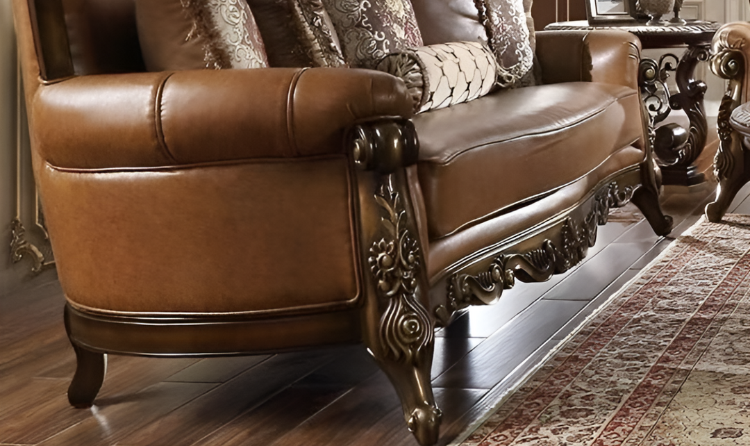 Homeydesign Meyers 3 Pieces Brown Leather Living Room Set in Homeydesign Meyers 3 Pieces Brown Leather Living Room Set in