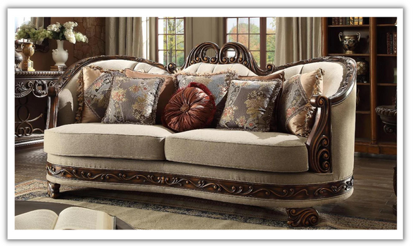 Horner Fabric Sofa in Dark Red Mahogany with Antique Gold Details
