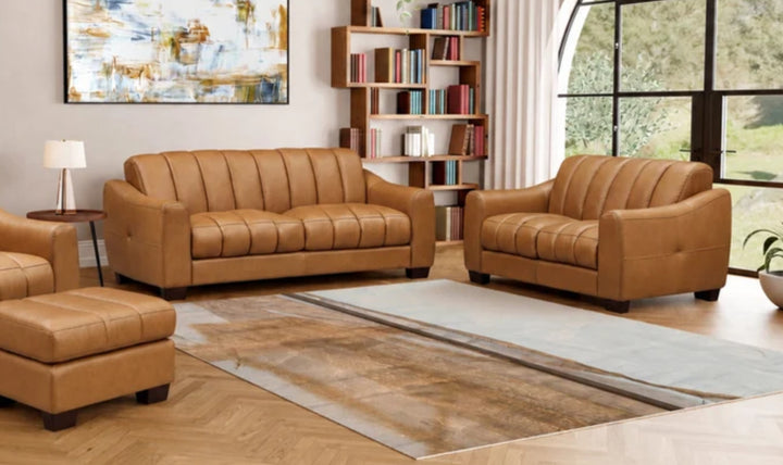 Hydeline Bayeaux Leather Loveseat With Sloped Arms-Jenniferfurniture