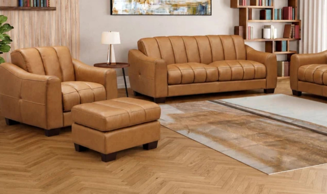 Hydeline Bayeaux Leather Ottoman-Jenniferfurniture
