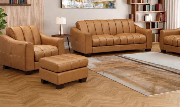 Hydeline Bayeaux Leather Ottoman-Jenniferfurniture