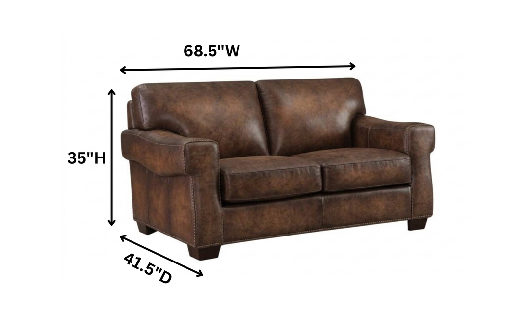 Hydeline Capri Leather Loveseat With Nailhead Trim