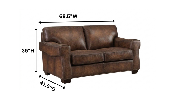 Hydeline Capri Leather Loveseat With Nailhead Trim