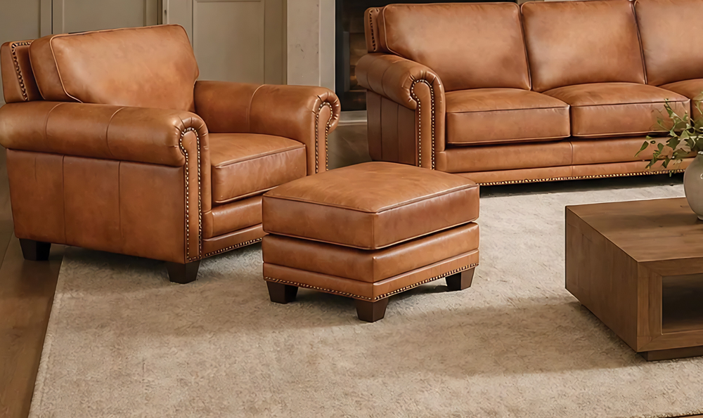 Hydeline Cimmaron Leather Ottoman With Zip Cover - Jennifer furniture