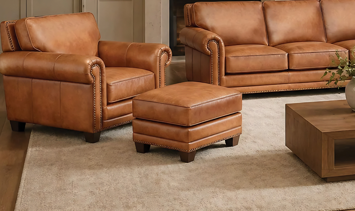 Hydeline Cimmaron Leather Ottoman With Zip Cover - Jennifer furniture
