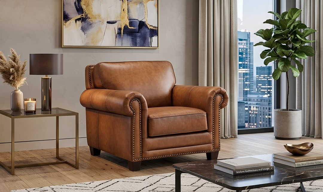 Hydeline Cimmaron Leather Upholstered Chair With Rolled Arms - Jennifer Furniture