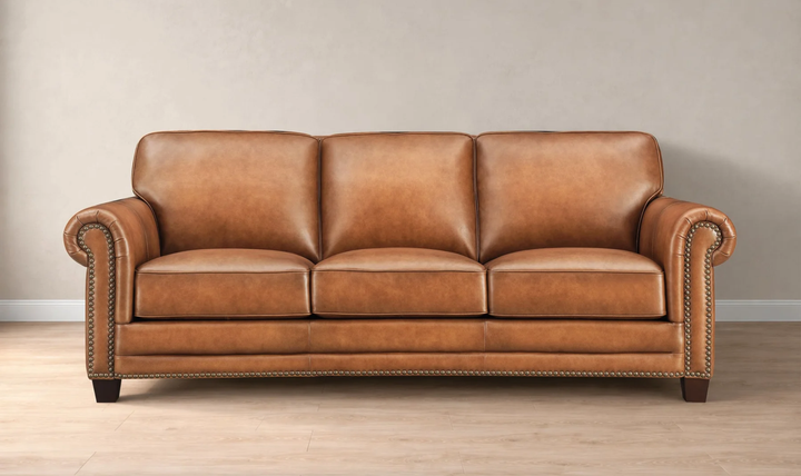 Hydeline Cimmaron Leather Upholstered Sofa With Rolled Arms - Jennifer Furniture