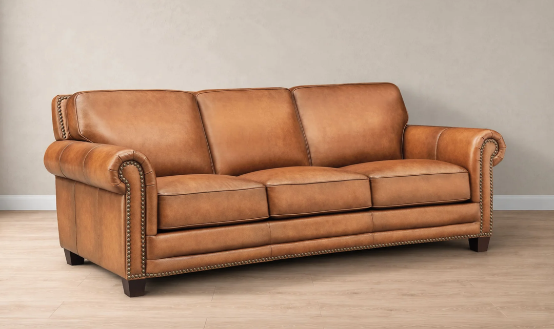 Hydeline Cimmaron Leather Upholstered Sofa With Rolled Arms - Jennifer Furniture