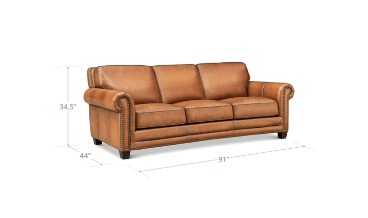 Hydeline Cimmaron Leather Upholstered Sofa With Rolled Arms - Jennifer Furniture