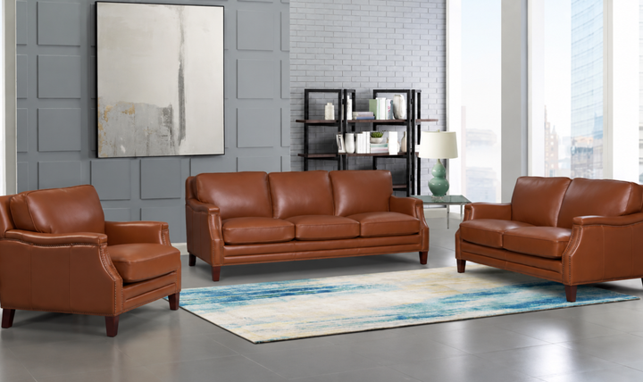 Hydeline Camano Leather Living Room Set with Nailhead Finish