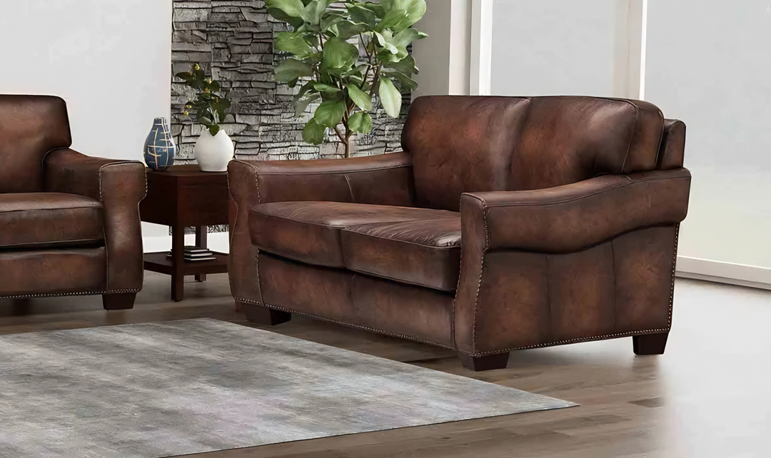 Hydeline Capri Leather Loveseat With Nailhead Trim