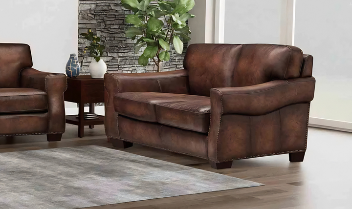 Hydeline Capri Leather Loveseat With Nailhead Trim