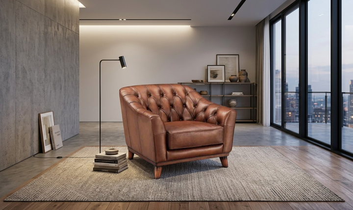 Hydeline Lowell Leather Collection Chair With Hand-Tufted Backrest-Jenniferfurniture