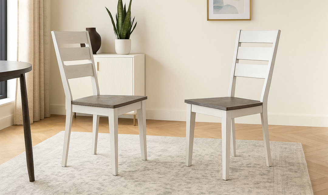Iconic Contemporary Ladder Back Dining Side Chair Ash & Stormy White (Set of 2)-jennifer furniture