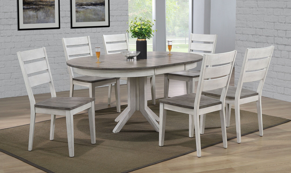 Iconic Contemporary Table In Ash & Stormy White With Transitional Ladder Back Chairs 7-Piece Dining Set-jennifer furniture