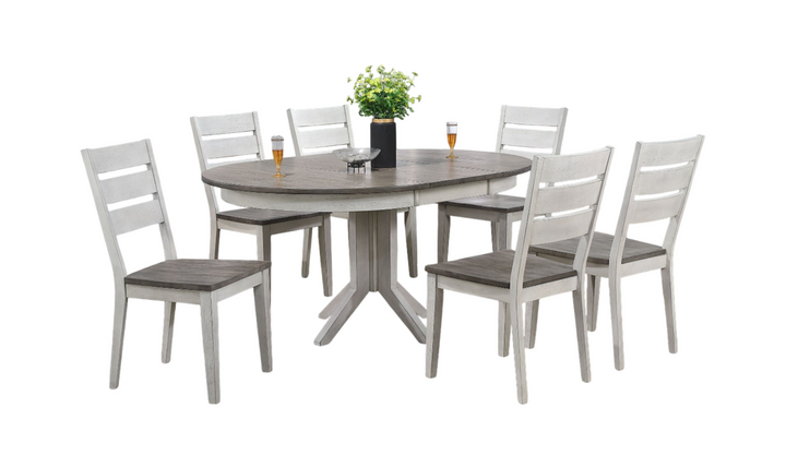 Iconic Contemporary Table In Ash & Stormy White With Transitional Ladder Back Chairs 7-Piece Dining Set-jennifer furniture