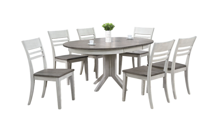 Iconic Contemporary Table In Ash & Stormy White With Transitional Ladder Back Chairs 7-Piece Dining Set-jennifer furniture