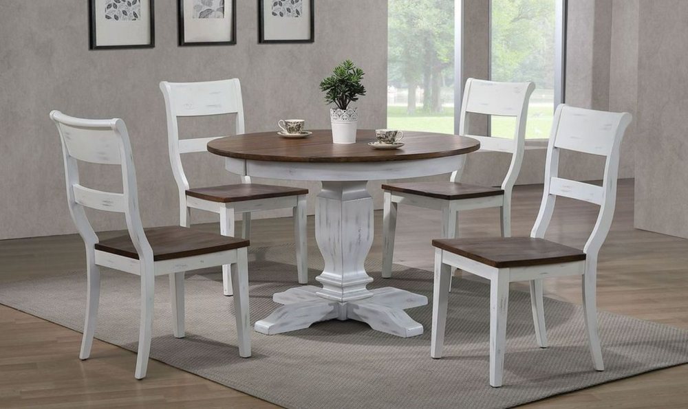 Iconic Dining Side Chair Distressed Cocoa Brown & Cotton White (Set of 2)-jennifer furniture