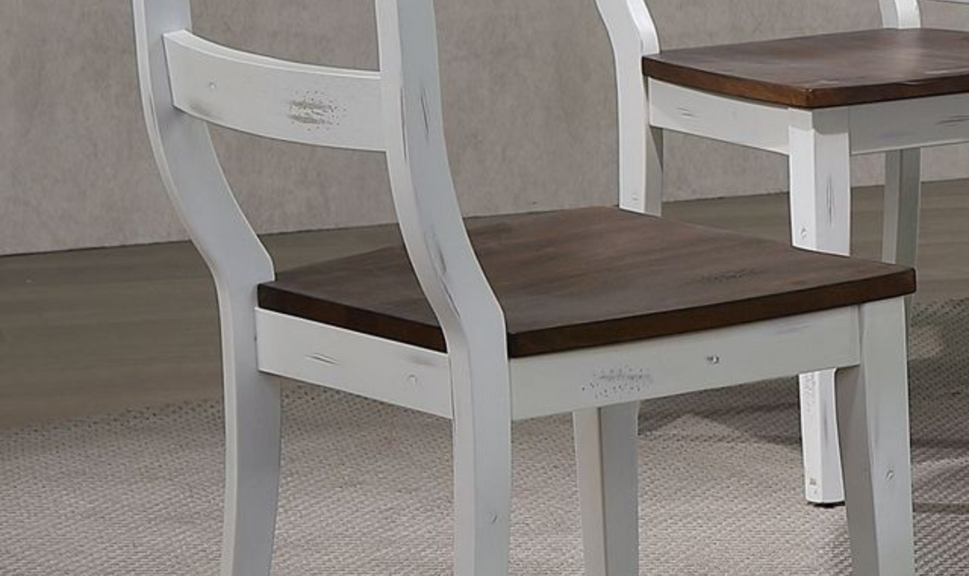 Iconic Dining Side Chair Distressed Cocoa Brown & Cotton White (Set of 2)-jennifer furniture