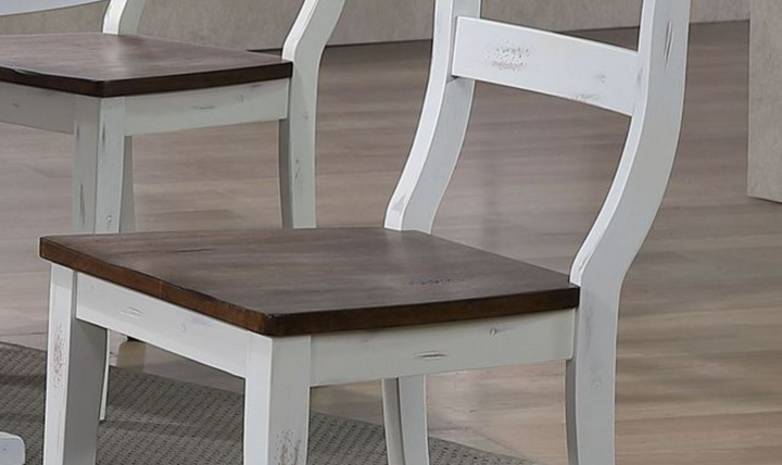 Iconic Dining Side Chair Distressed Cocoa Brown & Cotton White (Set of 2)-jennifer furniture