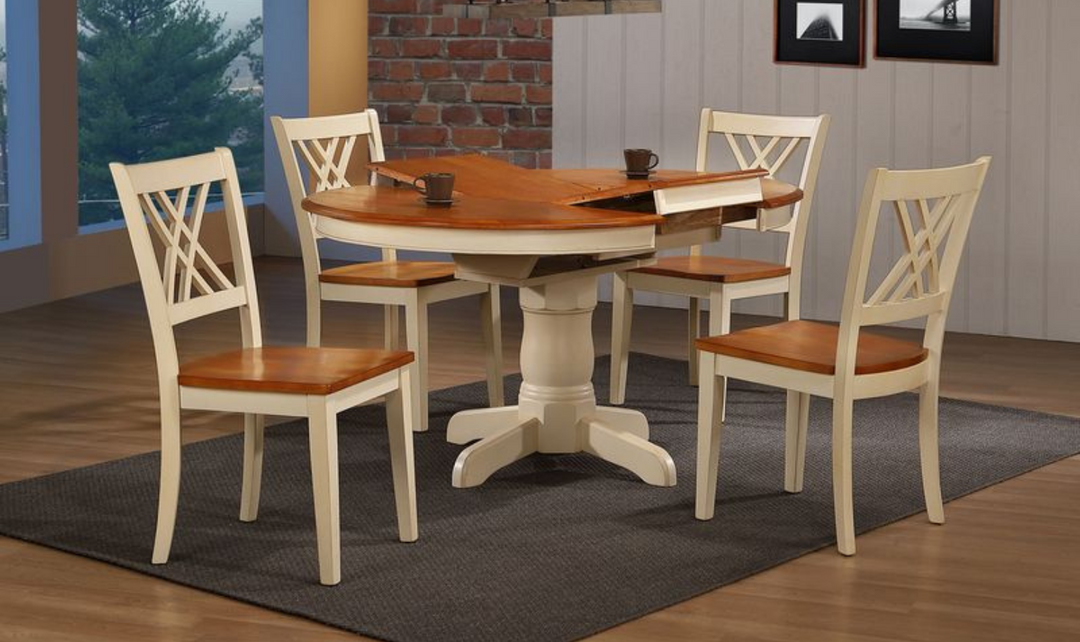 Iconic Furniture Antique Caramel Biscotti 5pc Round Dining Set With Double X-Back Chairs-jennifer furniture