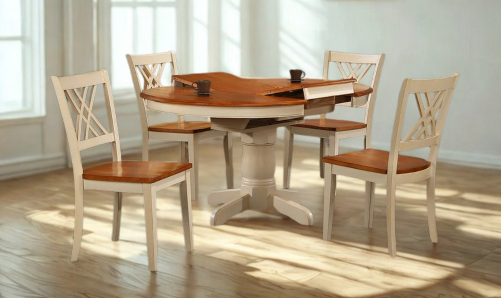 Iconic Furniture Antique Caramel Biscotti 5pc Round Dining Set With Double X-Back Chairs-jennifer furniture