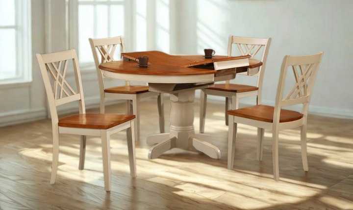Iconic Furniture Antique Caramel Biscotti 5pc Round Dining Set With Double X-Back Chairs-jennifer furniture