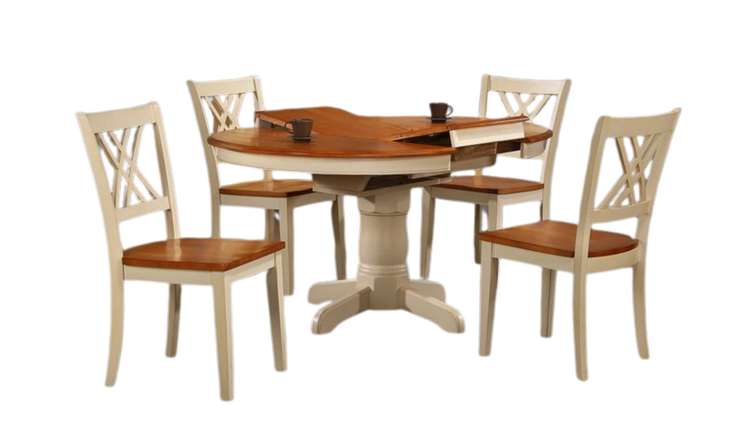 Iconic Furniture Antique Caramel Biscotti 5pc Round Dining Set With Double X-Back Chairs-jennifer furniture