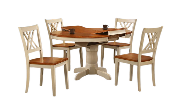 Iconic Furniture Antique Caramel Biscotti 5pc Round Dining Set With Double X-Back Chairs-jennifer furniture