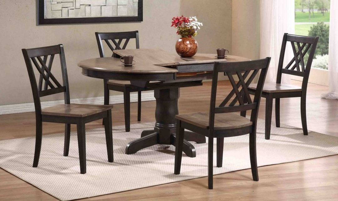 Iconic Furniture Antique Gray Blackstone 5pc Round Dining Set With Double X-Back Chairs-jennifer furniture