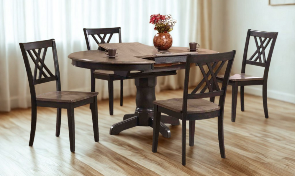 Iconic Furniture Antique Gray Blackstone 5pc Round Dining Set With Double X-Back Chairs-jennifer furniture