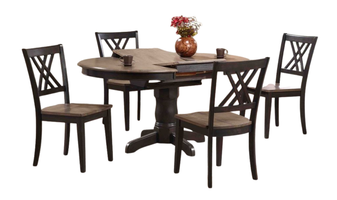 Iconic Furniture Antique Gray Blackstone 5pc Round Dining Set With Double X-Back Chairs-jennifer furniture