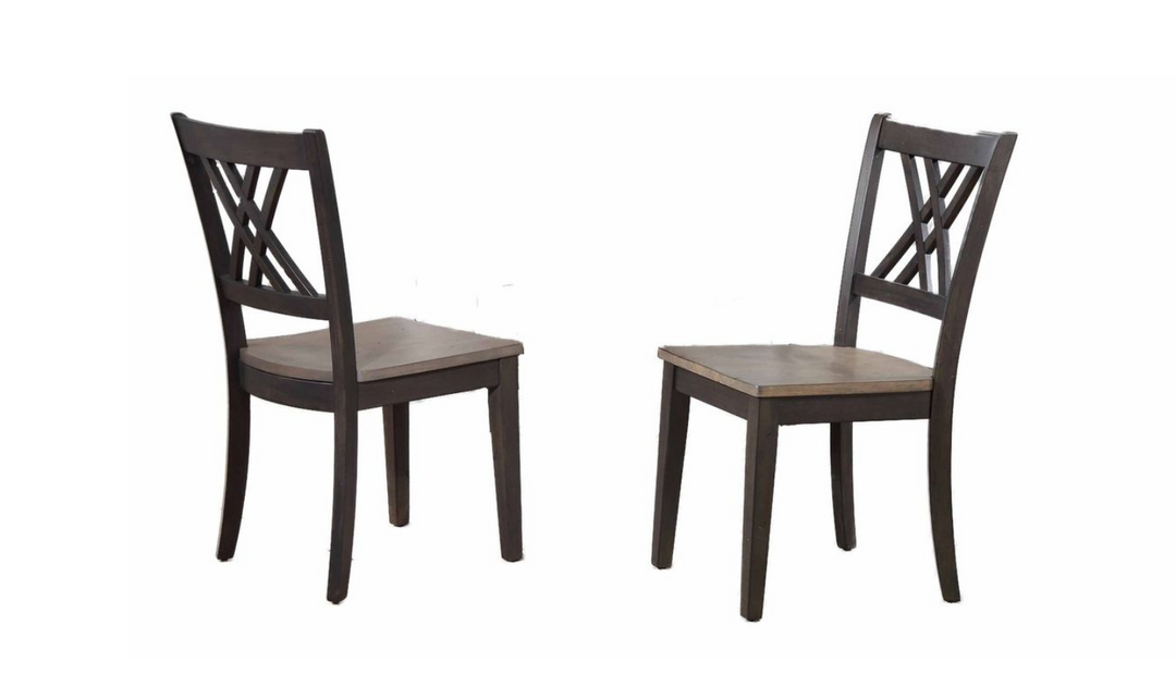 Iconic Furniture Antique Gray Blackstone 5pc Round Dining Set With Double X-Back Chairs-jennifer furniture